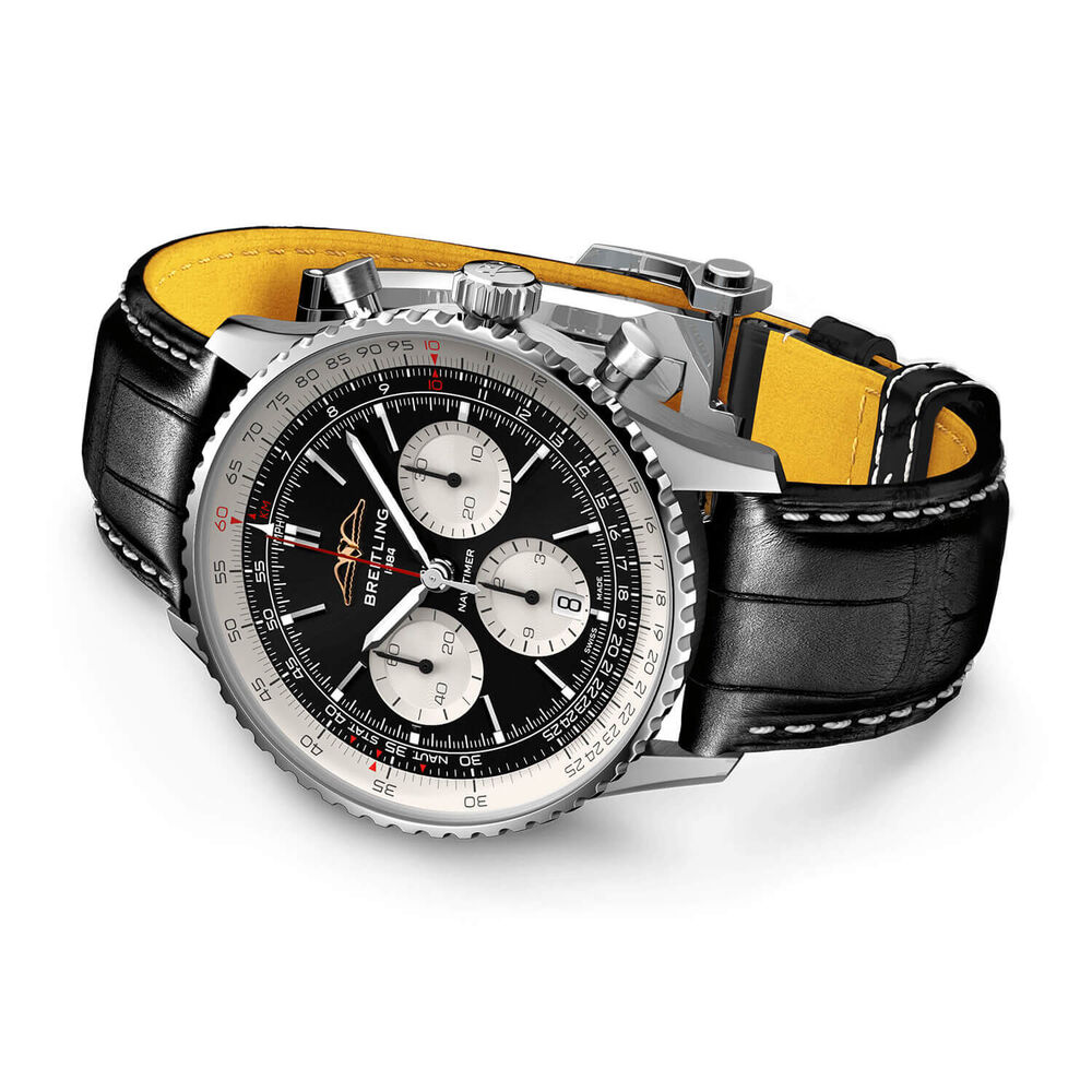 Breitling Navitimer B01 Chronograph 43 Black Dial Silver Details Black Strap Watch image number 2