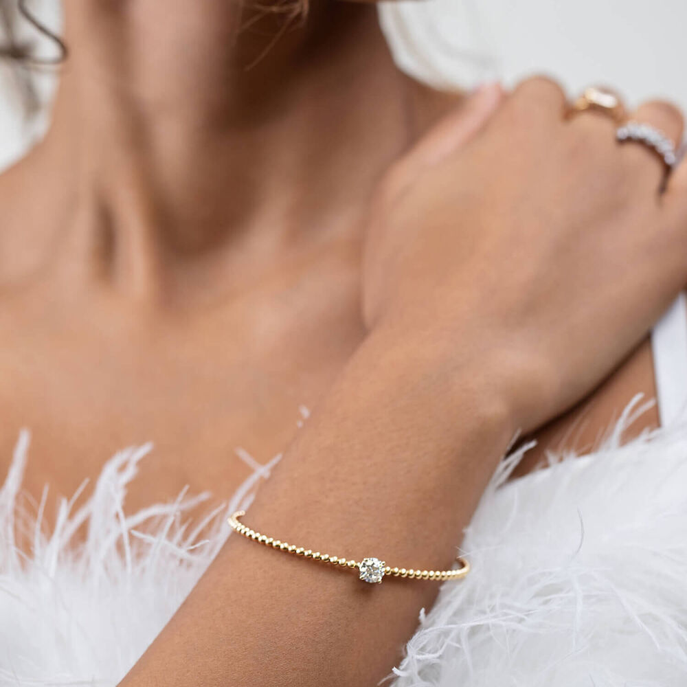 Born Granules 9ct Yellow Gold Lab Grown 1.00ct Round Diamond Beaded Bangle