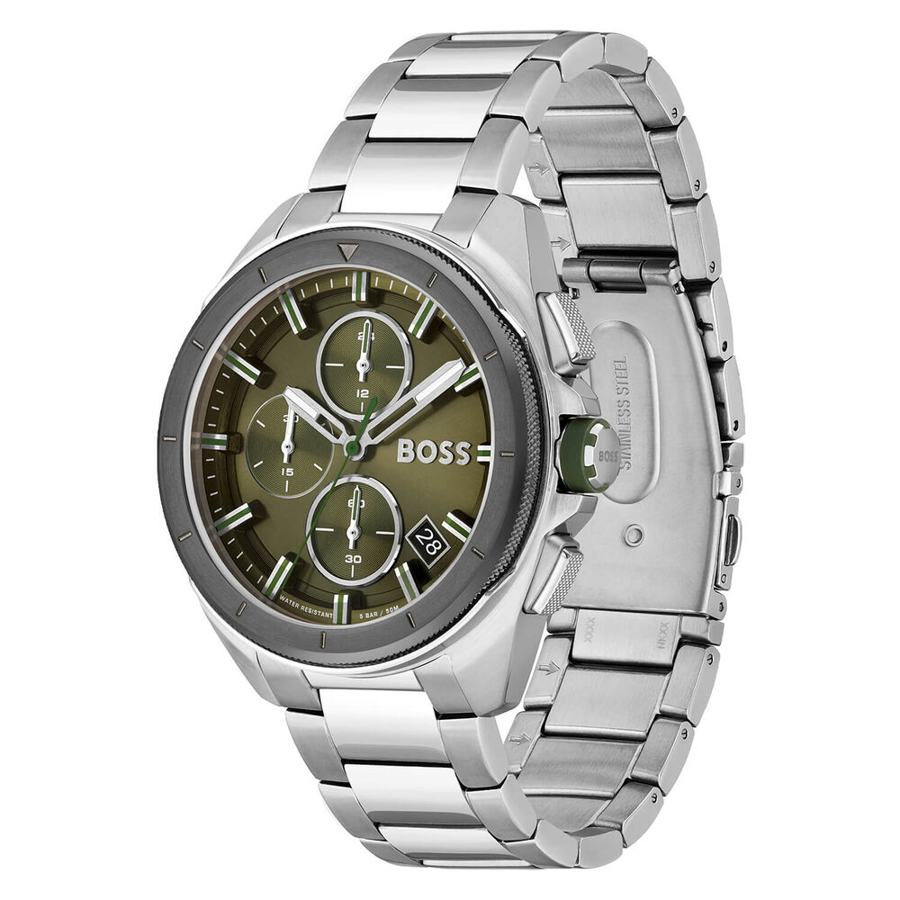 BOSS Volane Chronograph 44mm Quartz Green Dial Steel Case Bracelet Watch