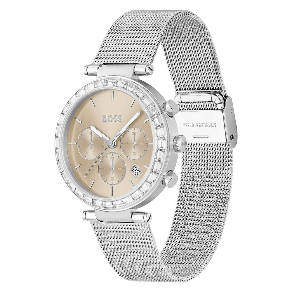 BOSS Andra 39mm Pink Dial Crystal Bezel Bracelet Watch
