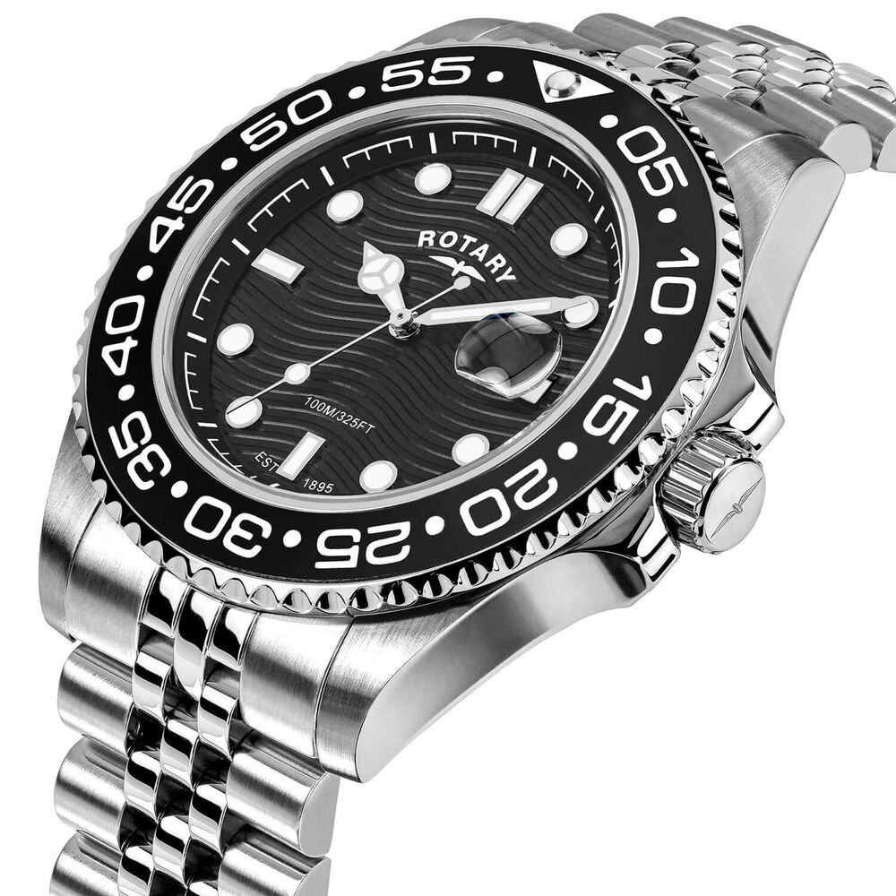 Rotary Apex 100 45mm Black Dial Stainless Steel Bracelet Watch