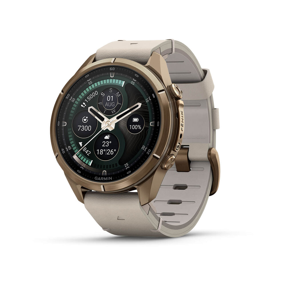 Garmin fenix 9 Pro 43mm Autumn Gold Titanium Bone Leather Strap Watch