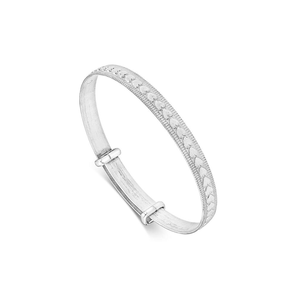 Sterling Silver Heart Design Baby Bangle image number 0