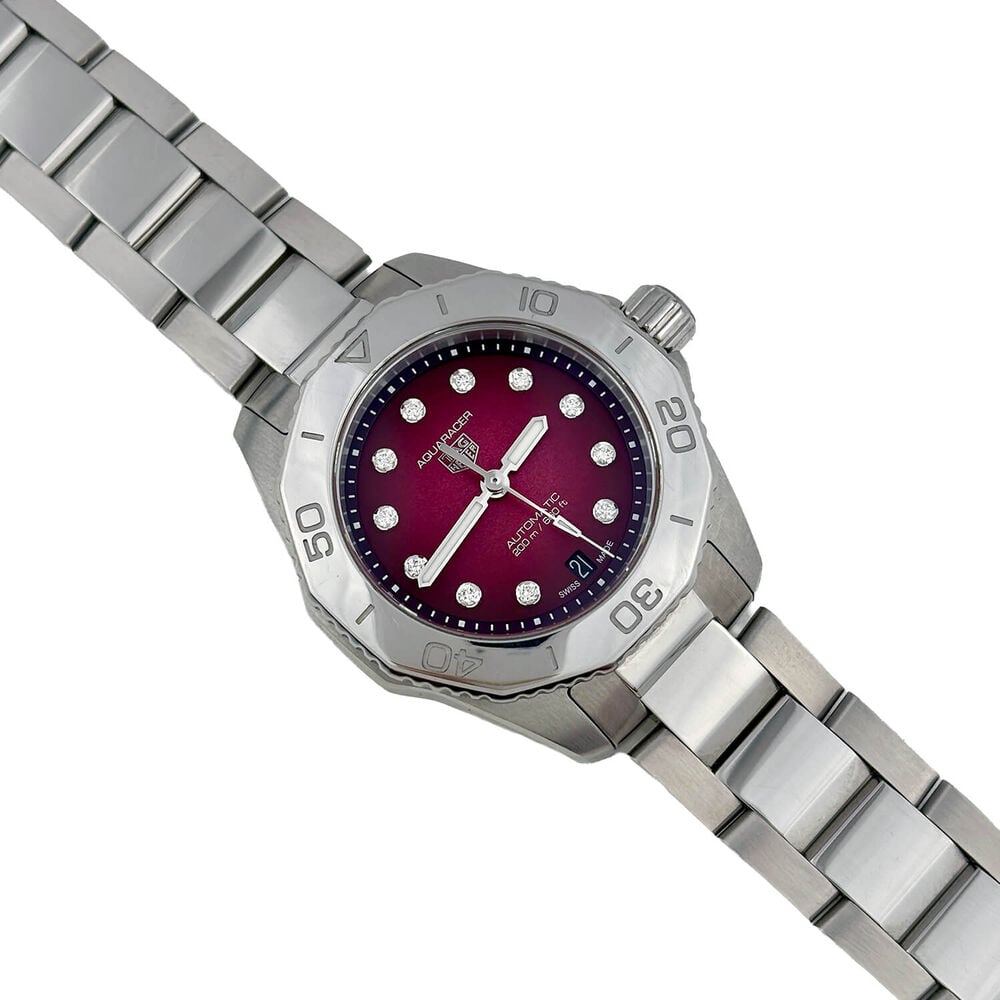 Pre-Owned TAG Heuer Aquaracer Professional 200 Date 30mm Red MOP Dial Diamond Bracelet Watch image number 1