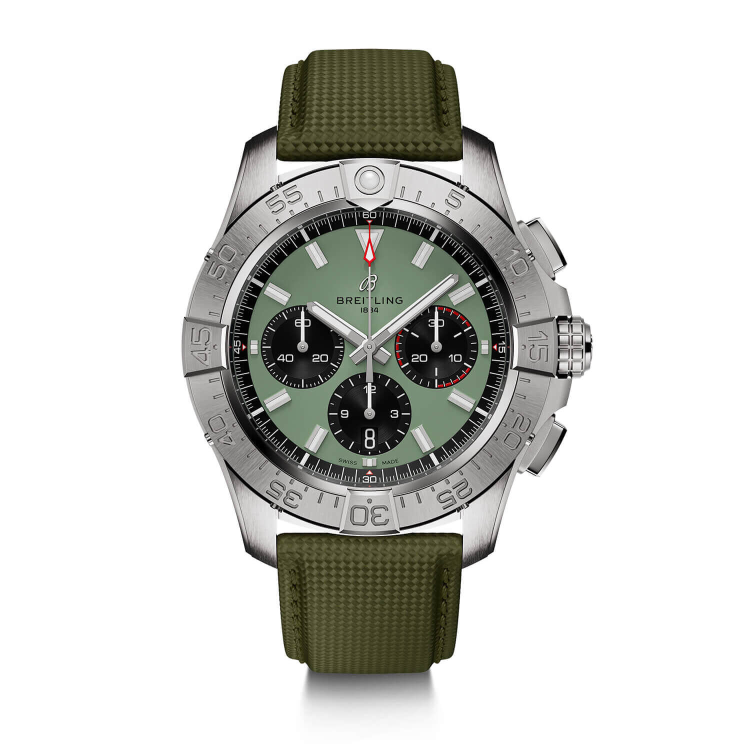 Breitling Avenger B01 Chronograph 44mm Green Dial Green Leather Strap Watch
