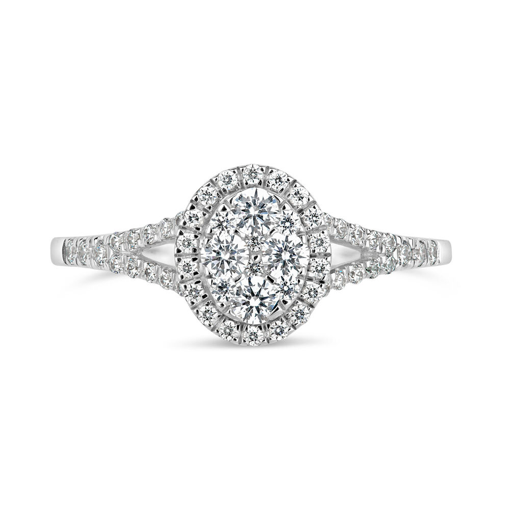 Platinum 0.50ct Diamond Oval Cluster Split Shoulders Ring image number 1