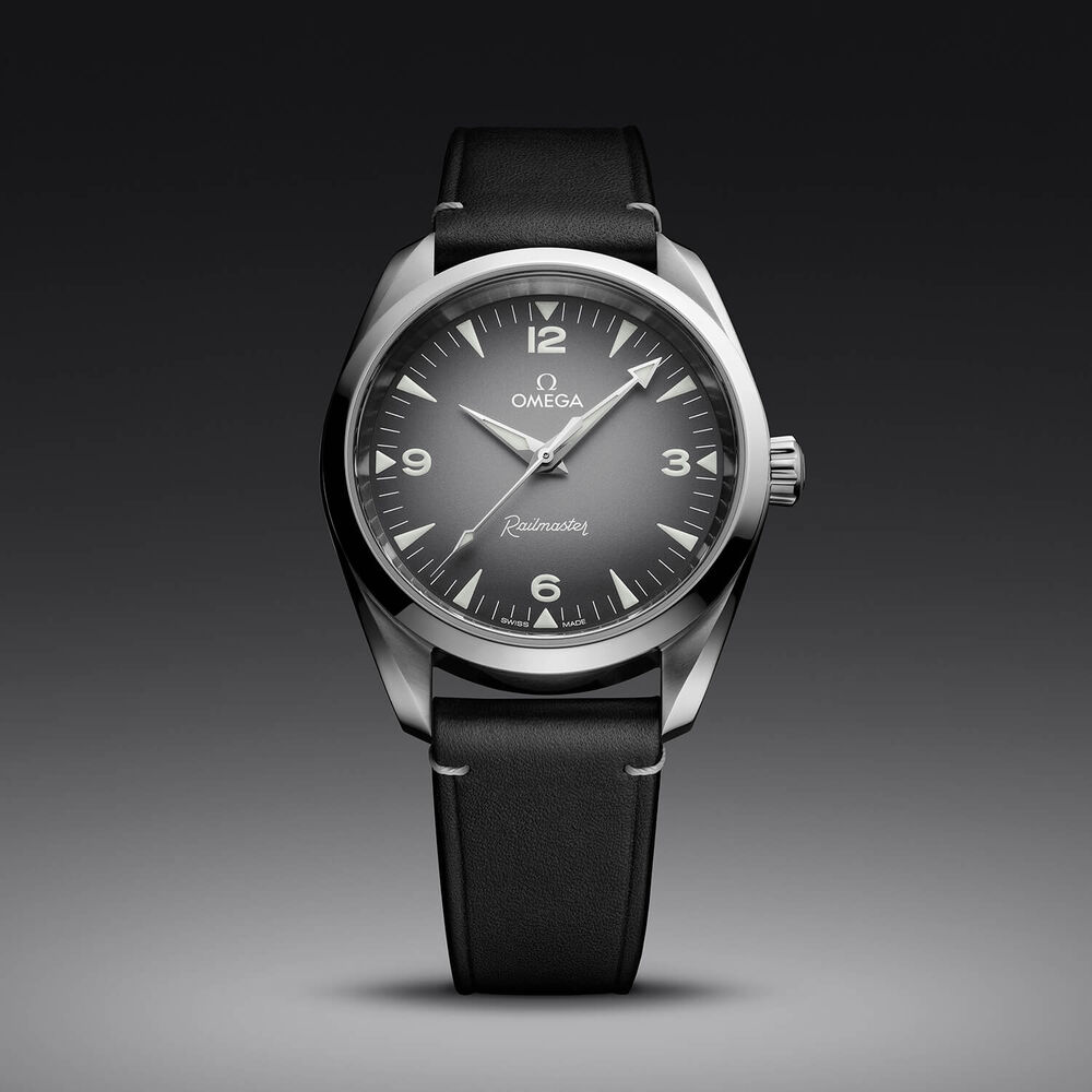 OMEGA Seamaster Railmaster 38mm Grey Dial Black Leather Strap Watch image number 3