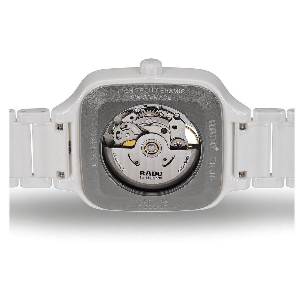 Rado True Square Automatic Open Heart 38mm Skeleton Dial White Ceramic Bracelet Watch image number 2
