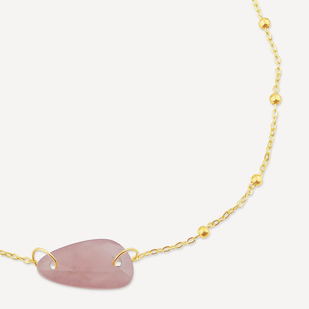 9ct Yellow Gold Peach Chalcedony Pebble Beaded Bracelet image number 1