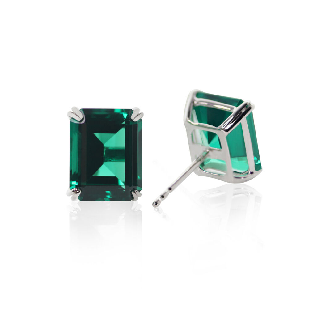 CARAT* London 9ct White Gold Emerald Cubic Zirconia Stud Earrings