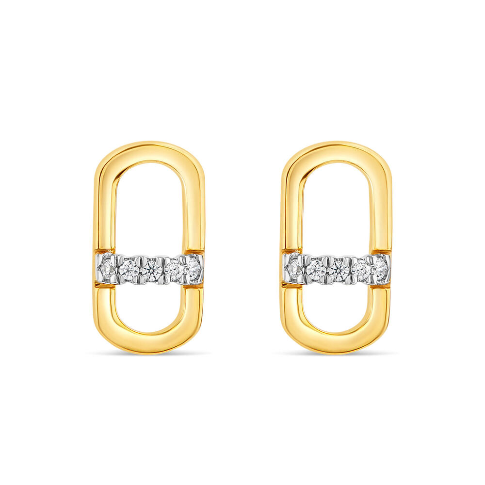 9ct Yellow Gold Paperlink 0.05ct Diamond Set Stud Earrings