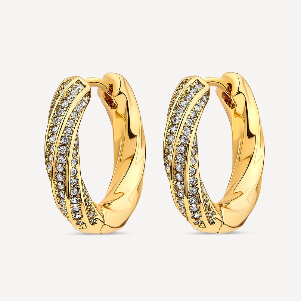 Yellow Gold Plated Sterling Silver Cubic Zirconia Twist Hoop Earrings image number 1