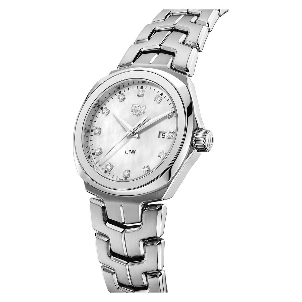 TAG Heuer Link Date 32mm Mother of Pearl Diamond Dial Stainless Steel Bracelet Watch image number 2