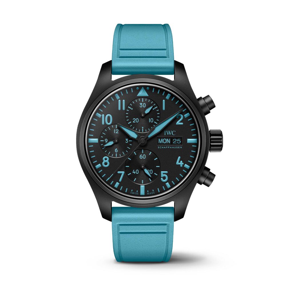 IWC Schaffhausen Pilot&rsquo;s Chronograph 41 George Russell Black Dial Blue Rubber Strap Watch