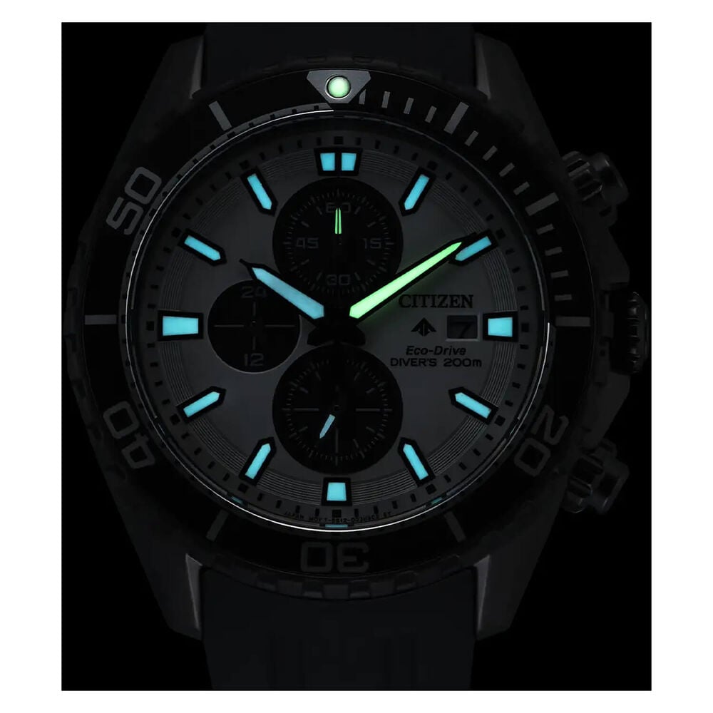 Citizen Promaster 44mm White & Black Chronograph Dial Black Rubber Strap Watch image number 1