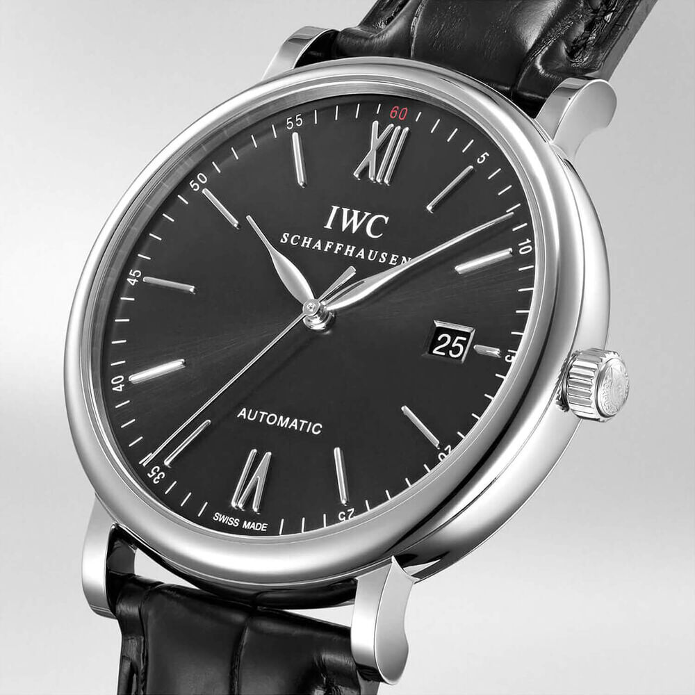 IWC Schaffhausen Portofino Automatic Black Dial Strap Watch