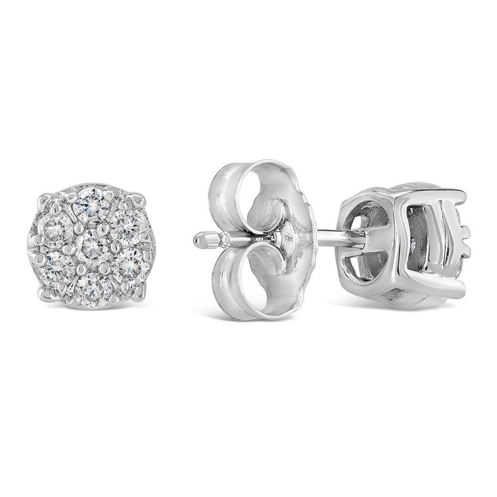 9ct white gold 0.25 carat diamond floral cluster earrings image number 2