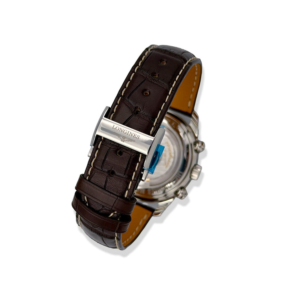 Pre-Owned Longines Master Collection Chronograph 40mm Silver Dial Brown Leather Strap Watch image number 2