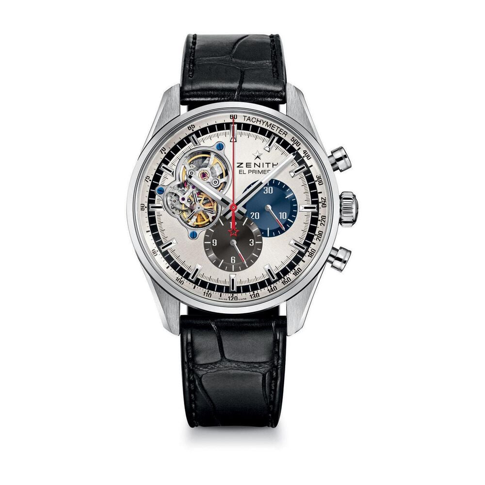 Pre-Owned Zenith El Primero Chronomaster 42mm White Dial Black Leather Strap Watch image number 0