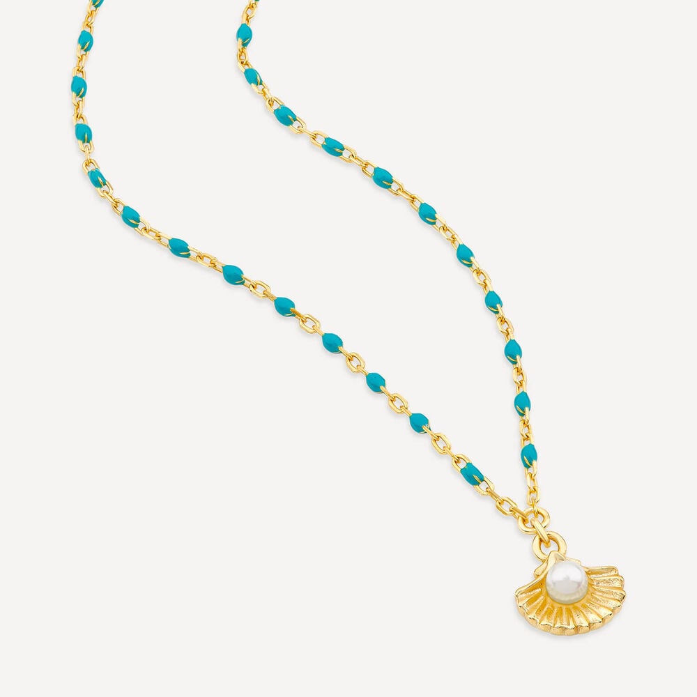 Yellow Gold Plated Sterling Silver Turquoise Beads With Shell Pendant image number 2