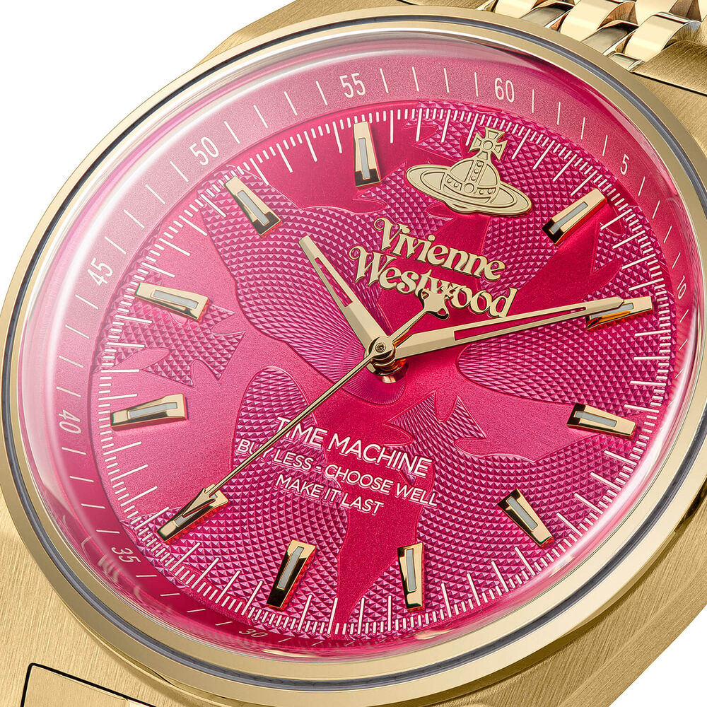 Vivienne Westwood Lady Sydenham 40mm Hot Pink Dial Yellow Gold Steel Bracelet Watch image number 2