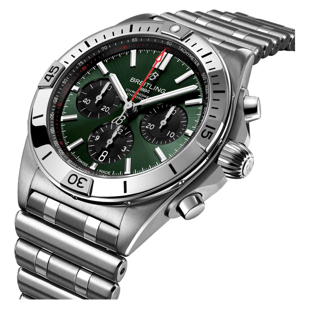 Breitling Chronomat B01 42mm Green Dial Steel Bracelet Watch image number 1
