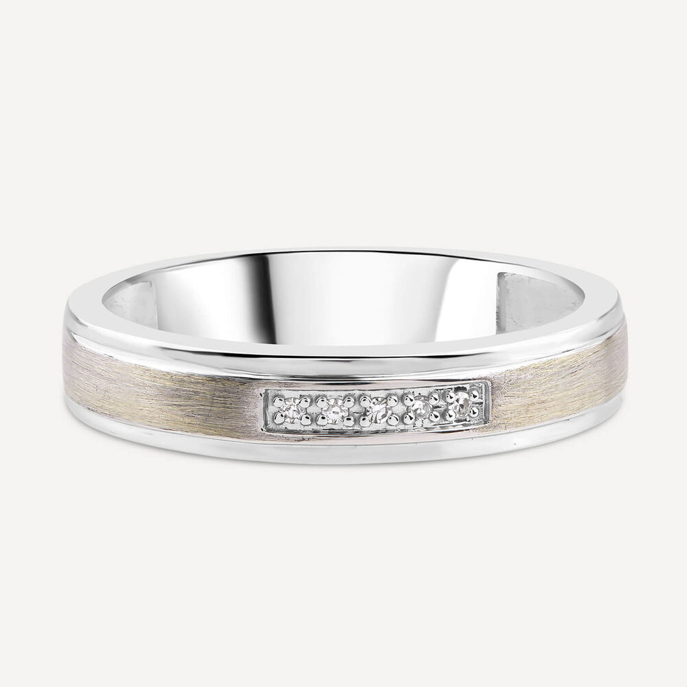 9ct White Gold Diamond Centre Matte & Polished Band Ring image number 2