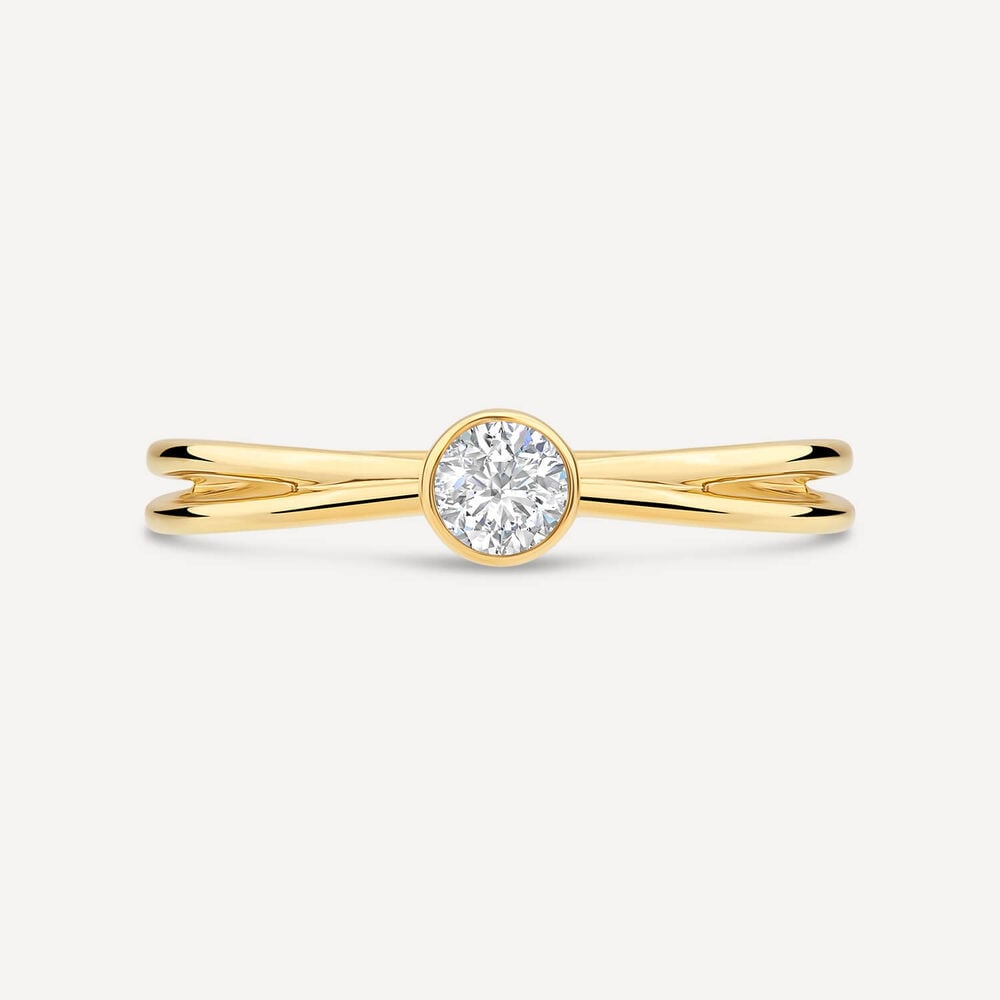 Born Kissed with Diamonds 9ct Yellow Gold Lab 0.15ct Round Diamond Open Split Shoulders Ring image number 1