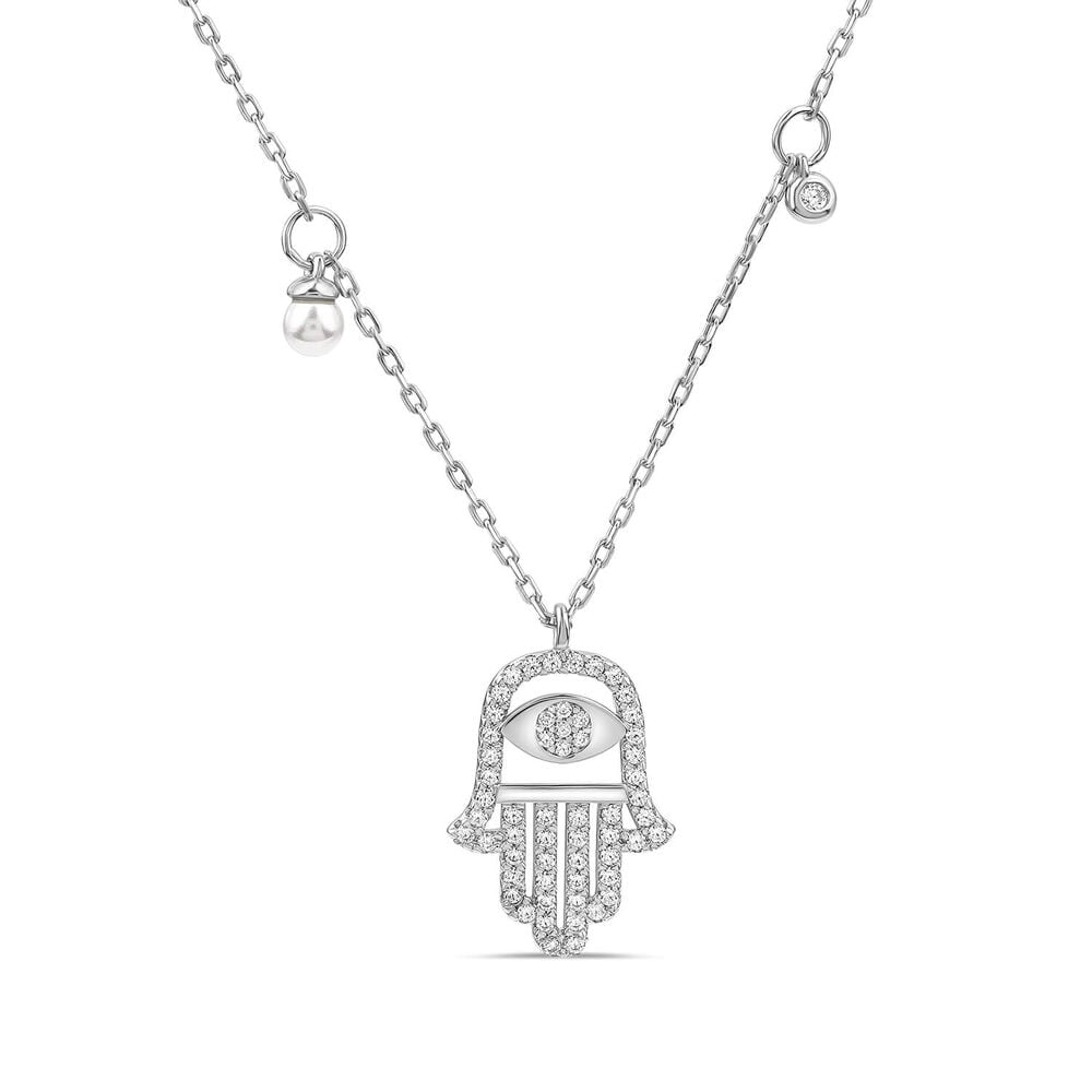Sterling Silver Cubic Zirconia Hand of Fatima Pendant image number 0