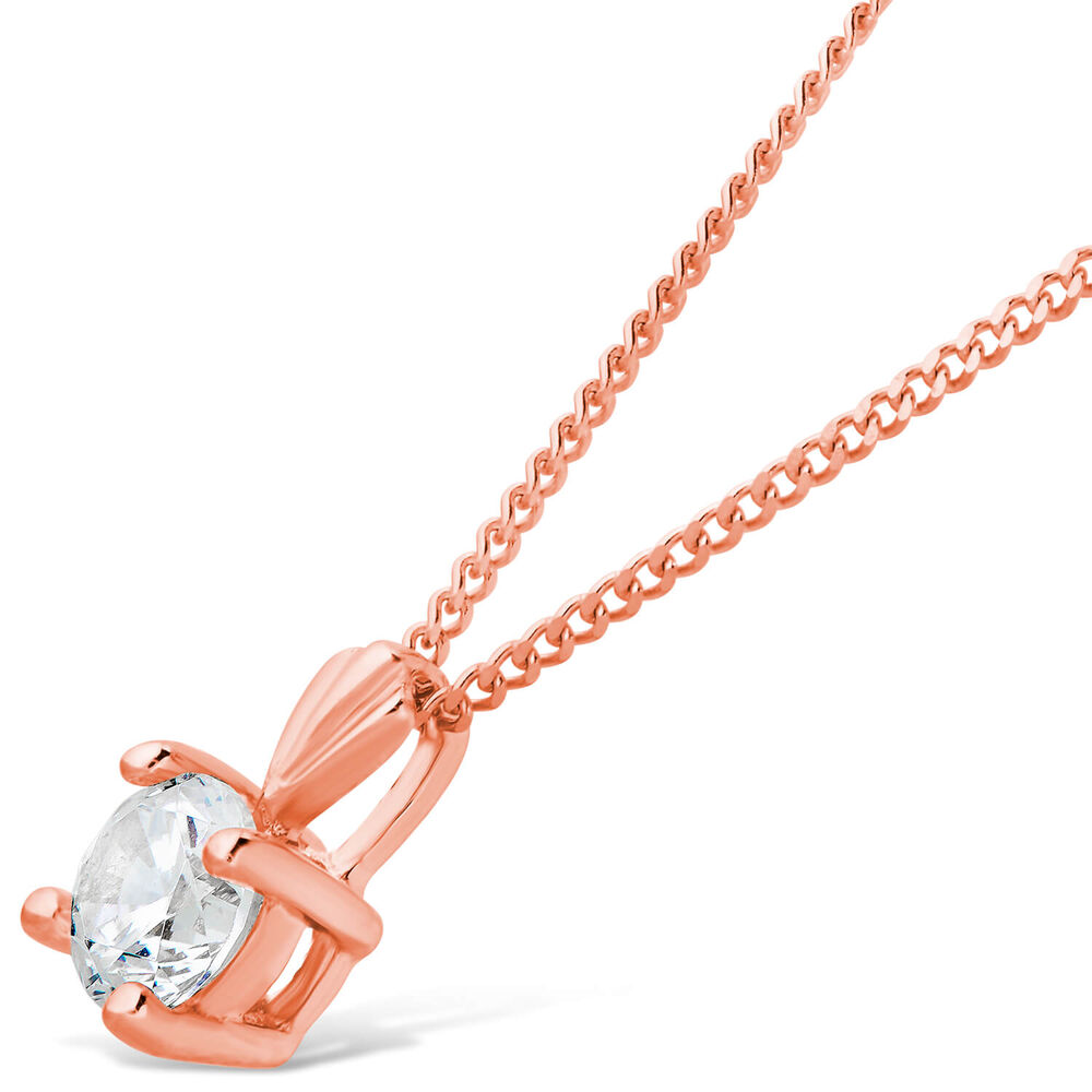 9ct Rose Gold 4mm Four Claw Cubic Zirconia Set Pendant (Chain Included) image number 1