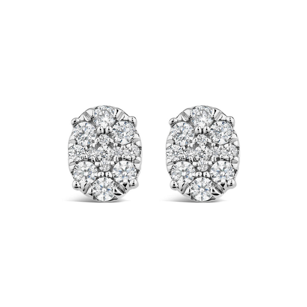 9ct White Gold Oval Cluster Stud Earrings image number 0