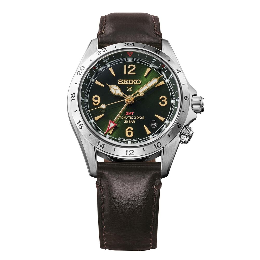 Seiko Prospex Alpinist 39.5mm Green Dial Brown Leather Strap Watch