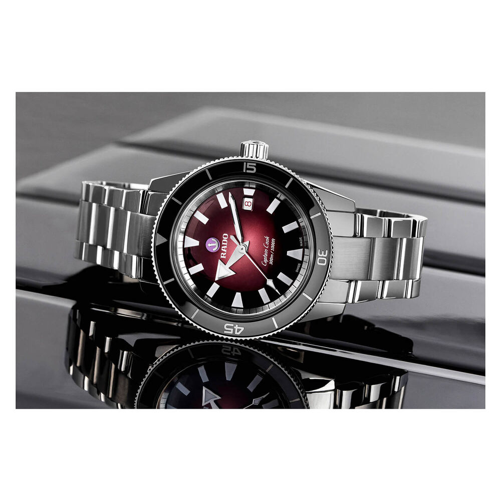 Rado Captain Cook 42mm Automatic Red Dial Steel Case Bracelet Watch