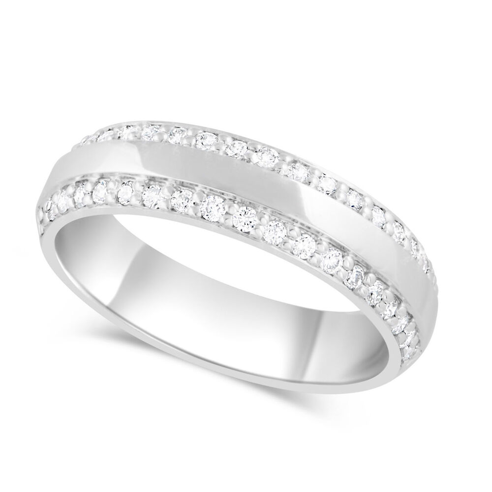 Ladies' 9ct White Gold 0.30 Carat Round Brilliant Diamond Two Row Wedding Ring image number 0
