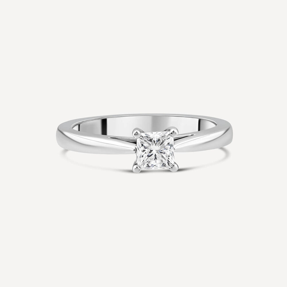 Platinum 0.51ct Princess Diamond Four Claw Solitaire Ring image number 2
