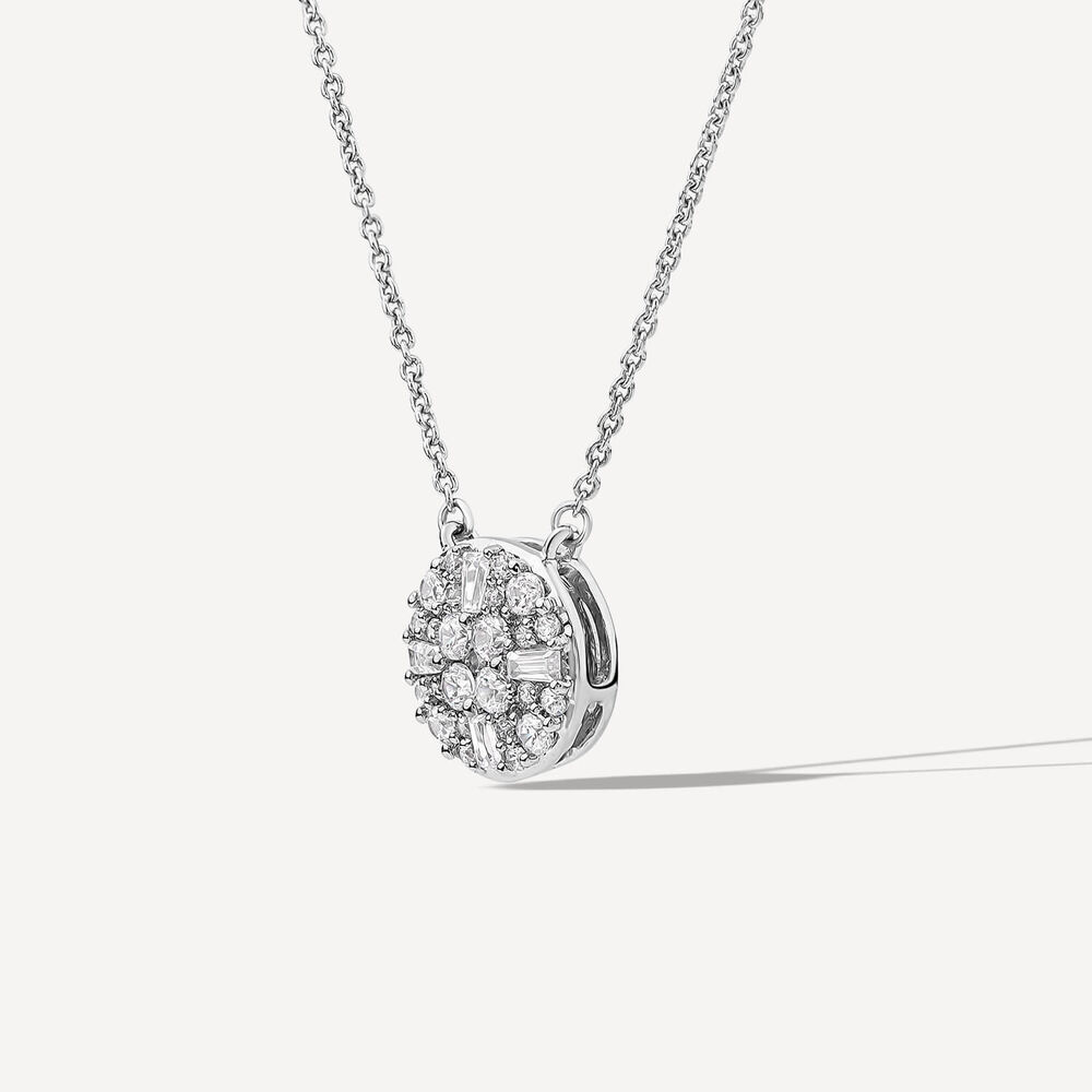 9ct White Gold 0.33ct Cluster Baguette & Round Diamond Round Shaped Pendant image number 1