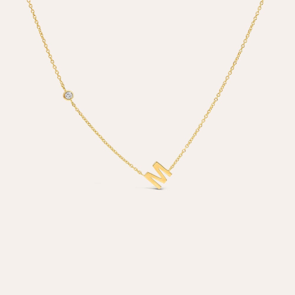 Yellow Gold Plated Vermeil Sterling Silver 0.06ct Lab Grown Diamond Initial M Necklet