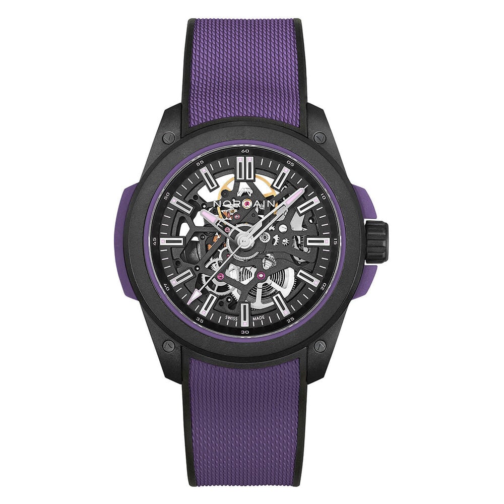 NORQAIN Wild ONE Skeleton 42mm Dial Purple Rubber Strap Watch