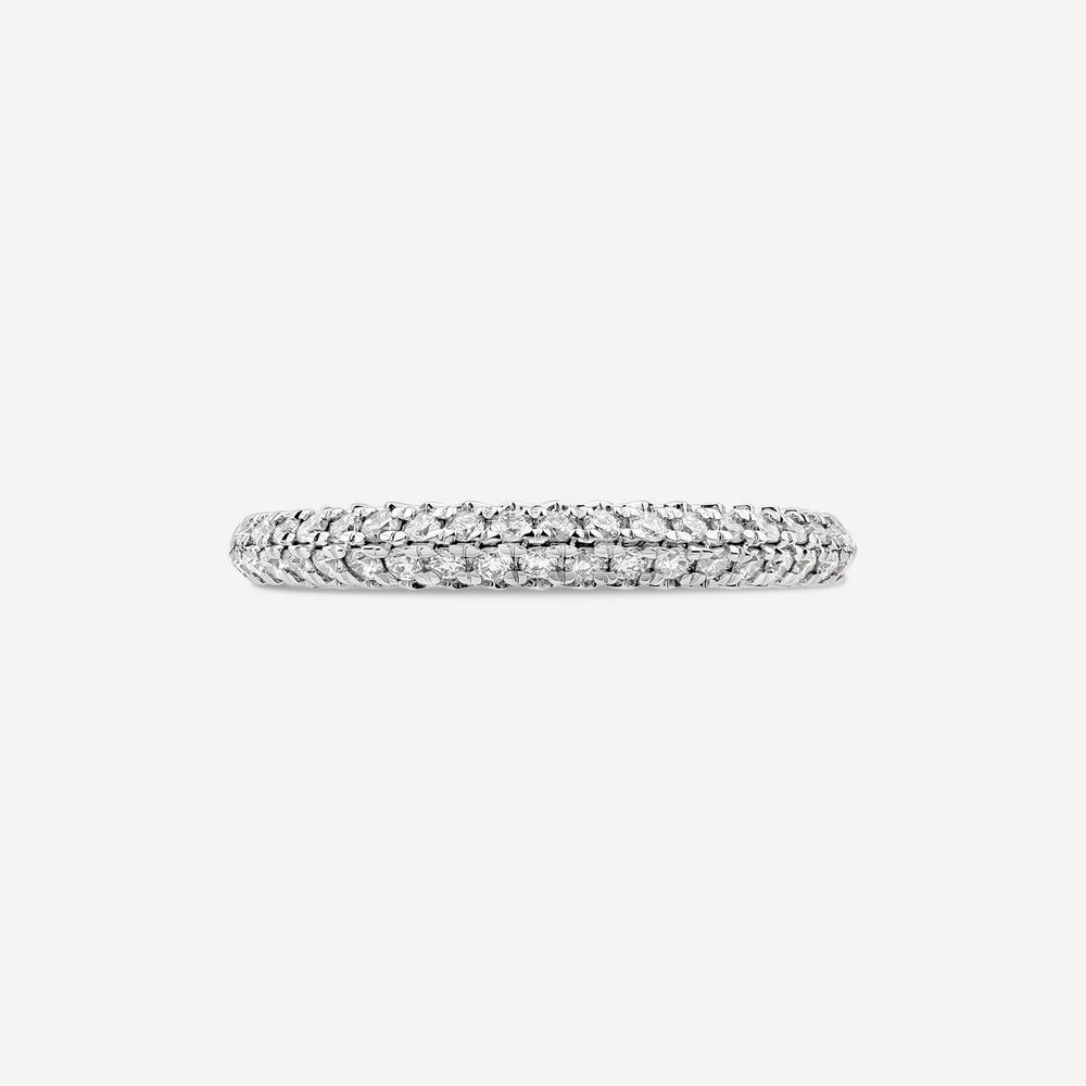 18ct White Gold Double Row 0.33ct Diamond Pave Domed Wedding Ring