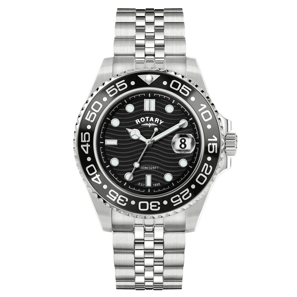 Rotary Apex 100 45mm Black Dial Stainless Steel Bracelet Watch
