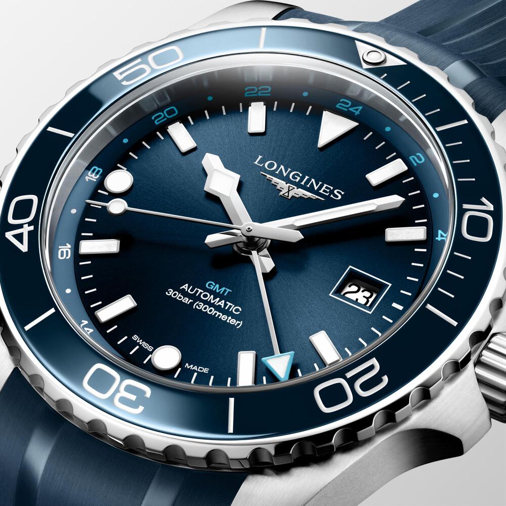 Longines Hydroconquest GMT 43mm Blue Dial Rubber Strap Watch
