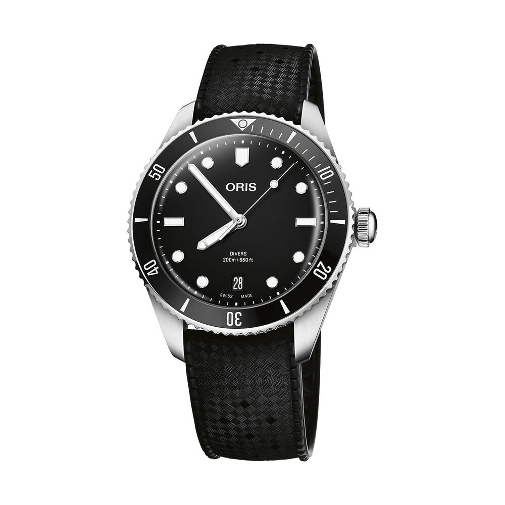 Oris Divers Date 39mm Black Dial Stainless Steel Bracelet & Black Rubber Strap Watch image number 7
