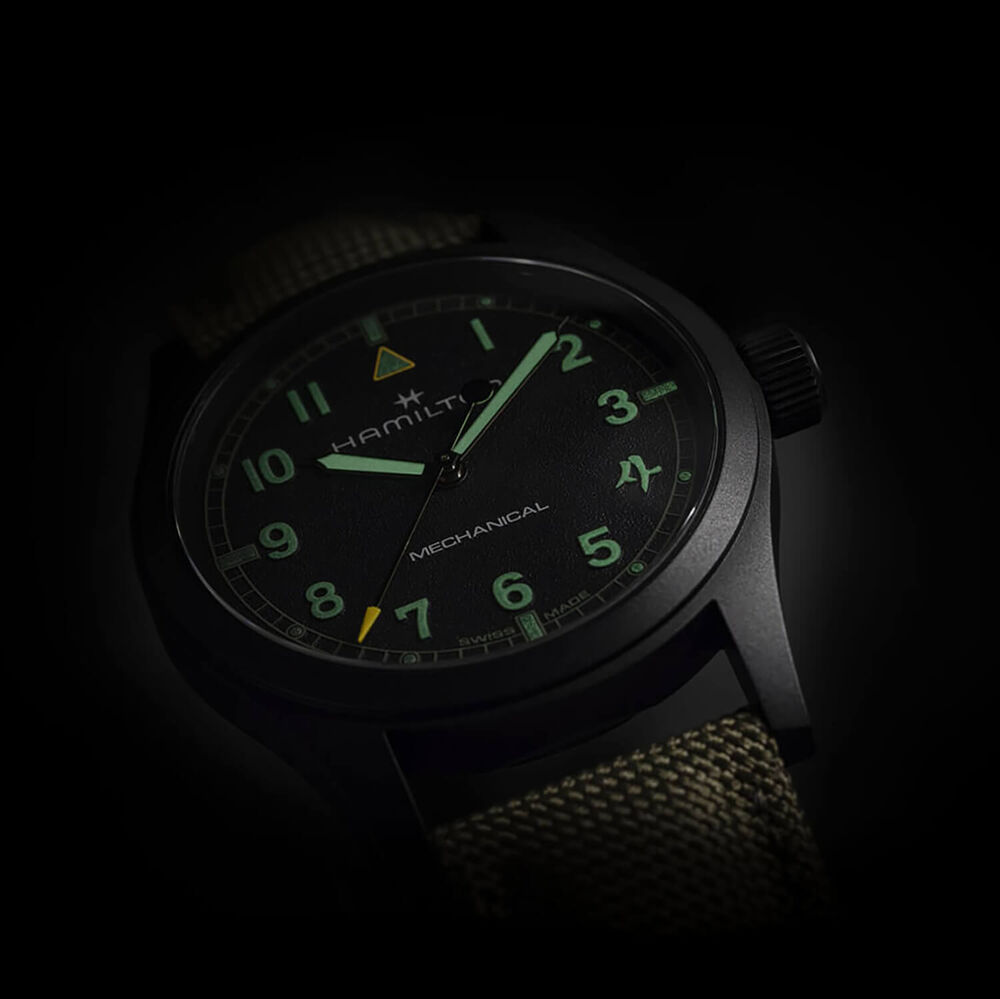 Hamilton x Call of Duty 2026 Khaki Field Mechanical 38mm Black Dial Green Textile Strap
