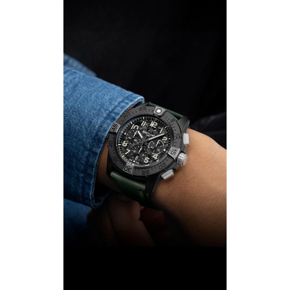 Breitling Super Avenger B01 Chronograph 46mm Black Dial Green Leather Strap Watch image number 3