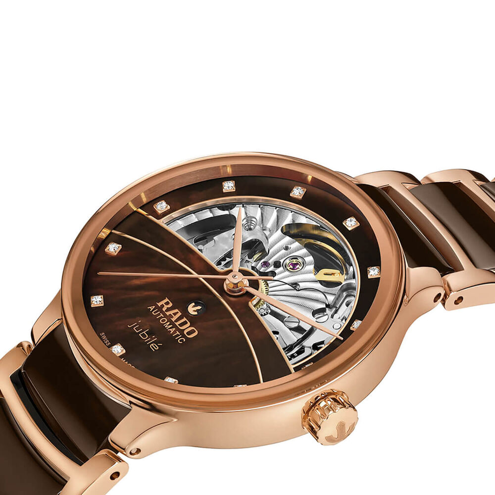 Rado Centrix Automatic Diamonds 35mm Brown Open Heart Dial Two-Tone Ceramic Bracelet Watch image number 1