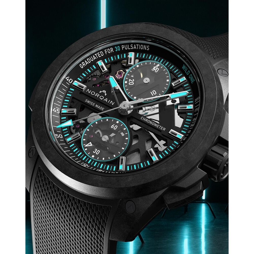 NORQAIN Wild ONE Skeleton Chrono 42mm Dial Black Rubber Strap Watch