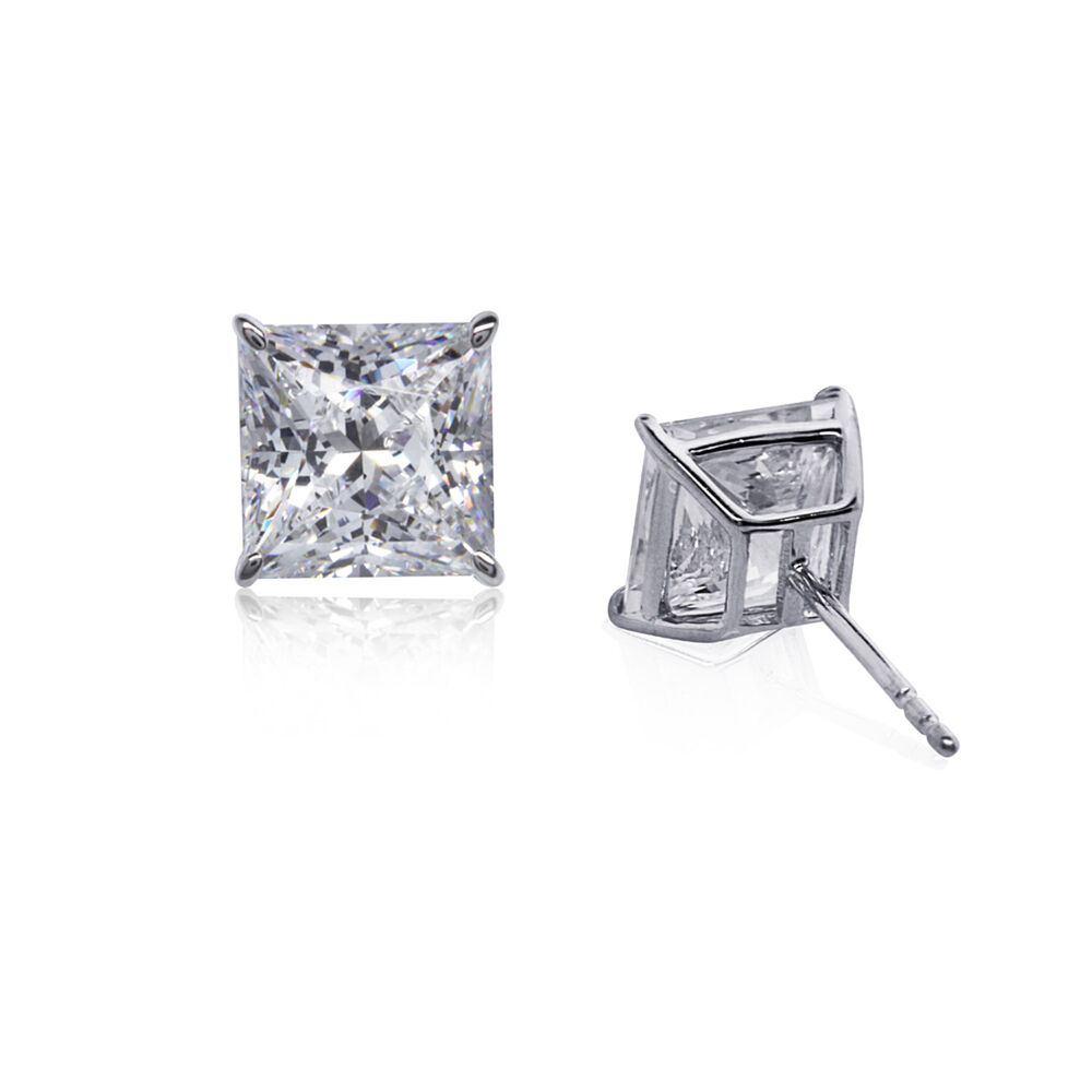 CARAT* London 9ct White Gold Princess Cut Stud Earrings