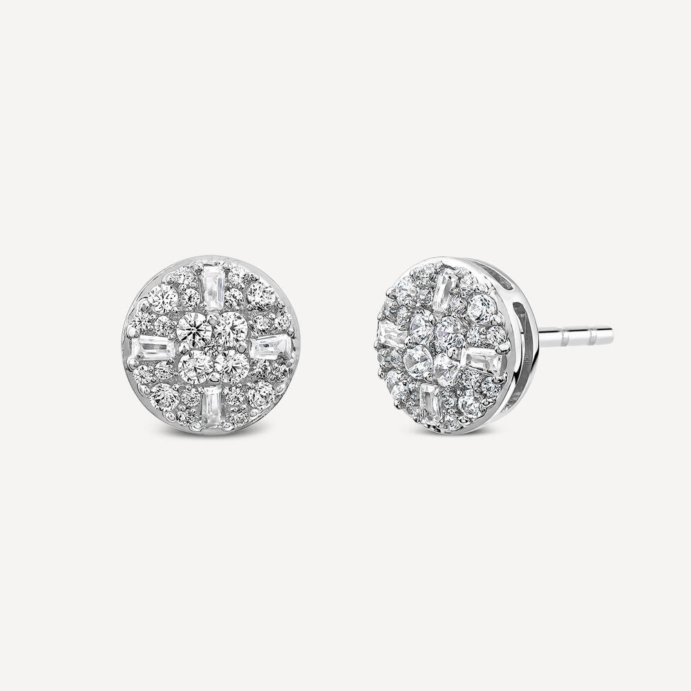 9ct White Gold 0.50ct Cluster Baguette & Round Diamond Round Shaped Stud Earrings image number 1