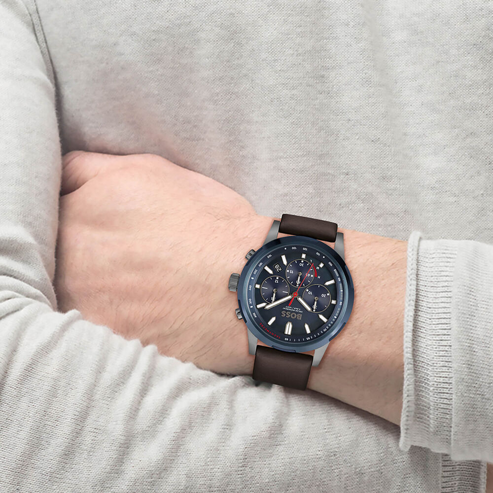 BOSS Solgrade 44mm Solar Powered Blue Dial Recycled Strap Watch image number 4