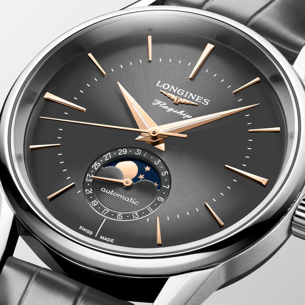 Longines Flagship Heritage 38.5mm Anthracite Dial Leather Watch image number 3